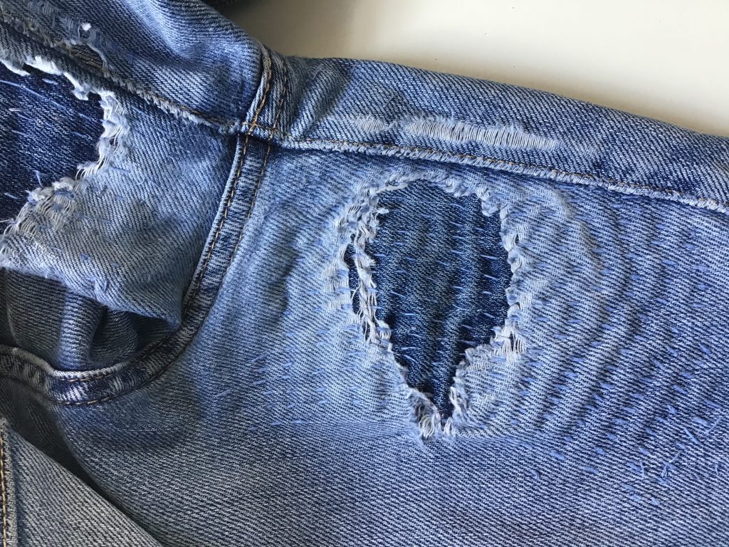 Machine mending chub rub on my favourite jeans, done on two
